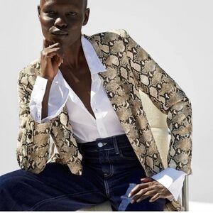 Zara Snake-Print Blazer in Beige and Black